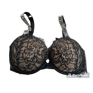 Very Sexy Push Up Black Lace Bling Straps 32 DD